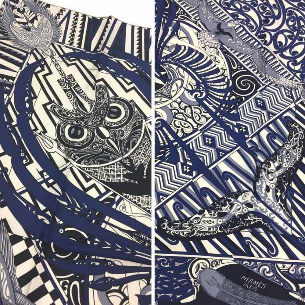 Hermes Hermes Scarf Muffler Kare 90 Kawa Ora Kawa Ora 20ss 100% Silk Navy/Ivo... View 4